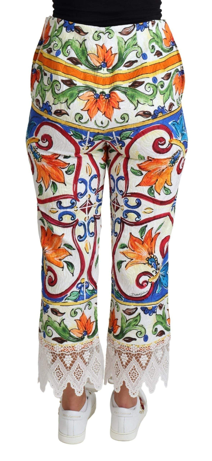 Dolce & Gabbana Multicolor Majolica Print Trouser  Cotton Pants #women, Dolce & Gabbana, feed-agegroup-adult, feed-color-Multicolor, feed-gender-female, IT36 | XS, IT40|S, Jeans & Pants - Women - Clothing, Multicolor, Women - New Arrivals at SEYMAYKA