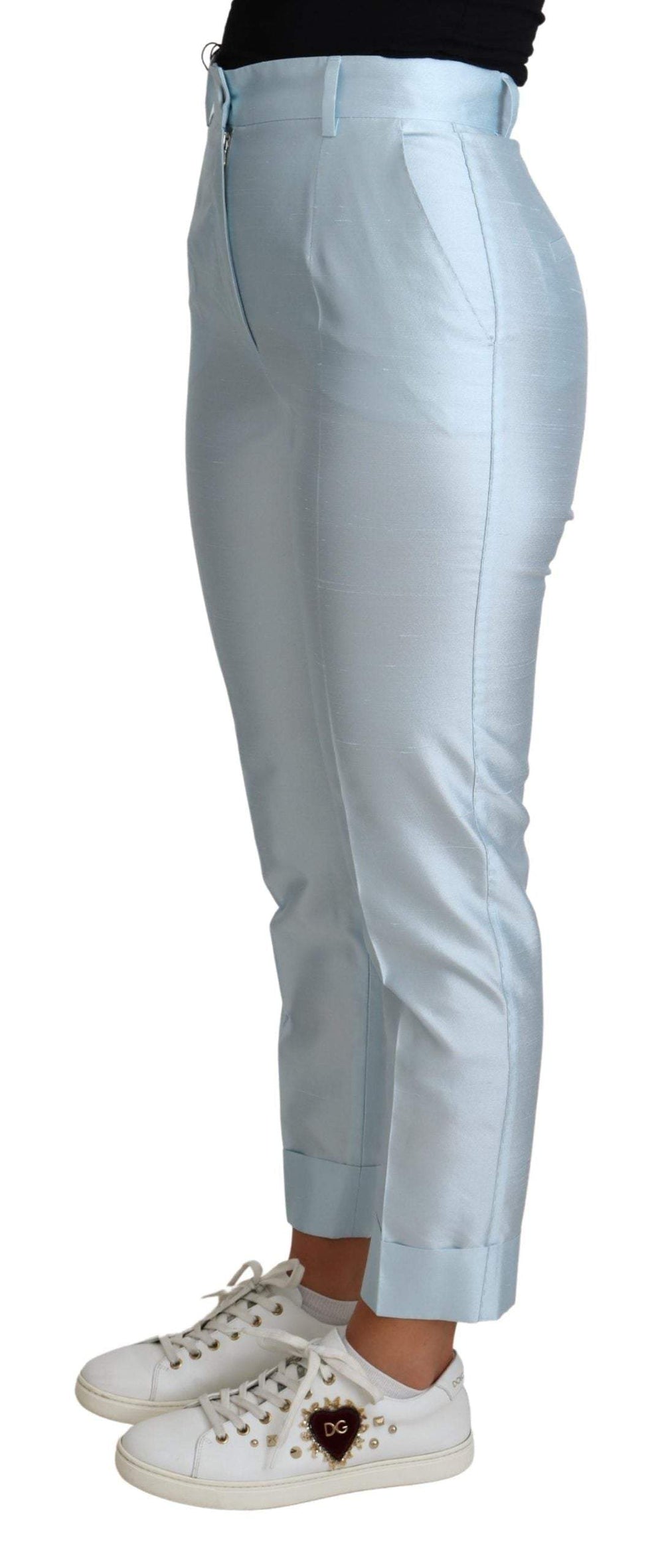 Dolce & Gabbana Light Blue Silk Cropped Tapered Trouser Pants #women, Dolce & Gabbana, feed-agegroup-adult, feed-color-Blue, feed-gender-female, IT38|XS, Jeans & Pants - Women - Clothing, Light Blue, Women - New Arrivals at SEYMAYKA