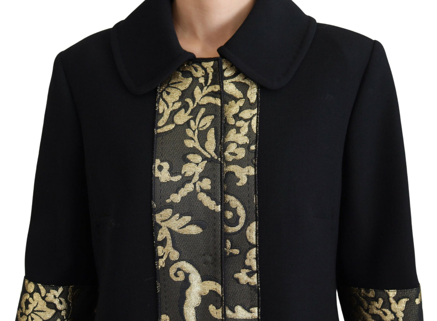 Black Gold Jacquard Long Trench Coat Jacket