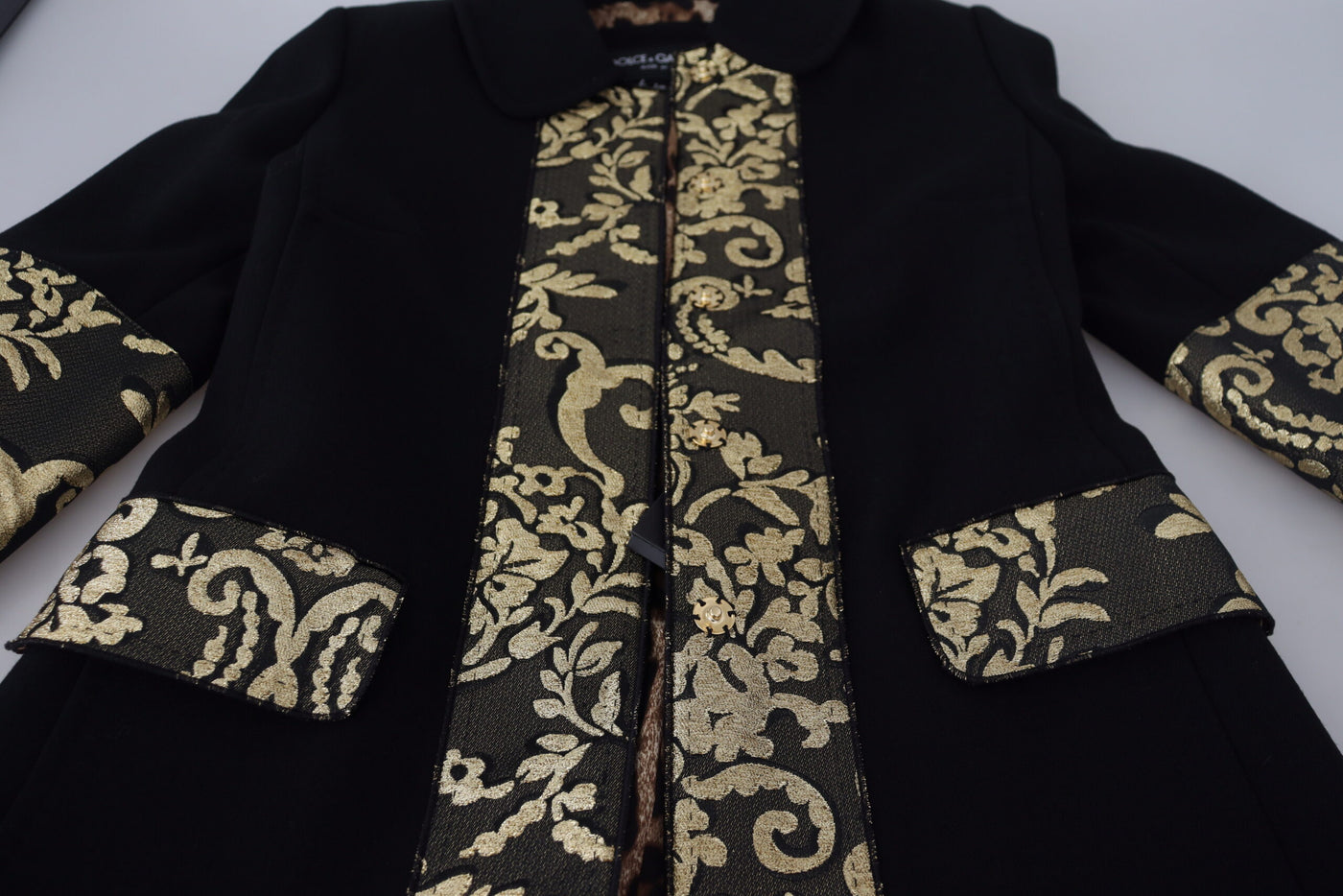 Black Gold Jacquard Long Trench Coat Jacket