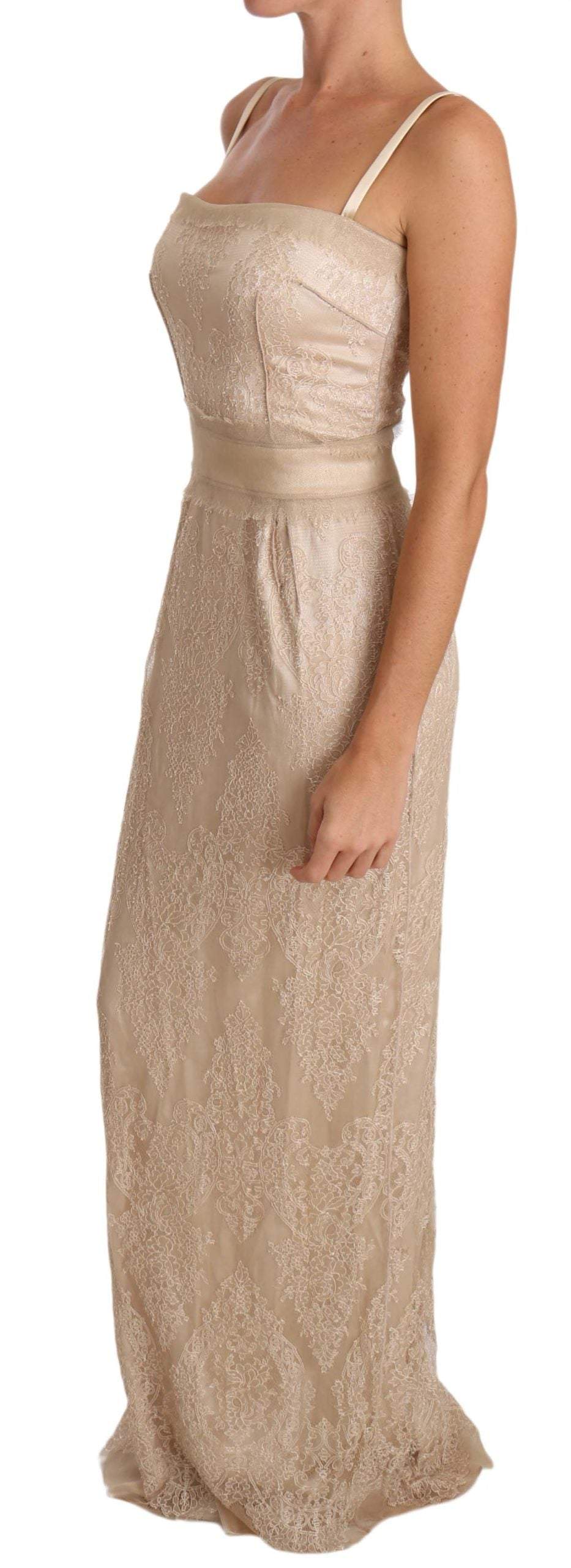 Dolce & Gabbana Beige Lace Spaghetti Strap Sheath Dress #women, Beige, Dolce & Gabbana, Dresses - Women - Clothing, feed-agegroup-adult, feed-color-Beige, feed-gender-female, IT42|M, Women - New Arrivals at SEYMAYKA