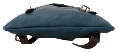 Dolce & Gabbana Blue Calfskin Leather Logo Plaque Men Backpack Bag