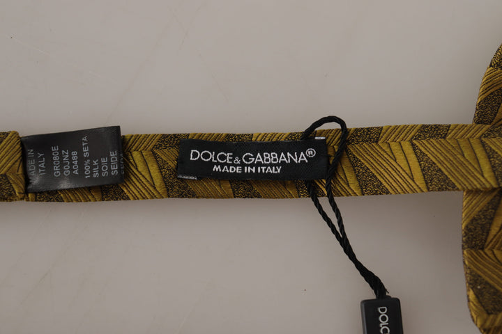 Dolce & Gabbana Gold Fantasy Print Adjustable Neck Papillon Bow Tie