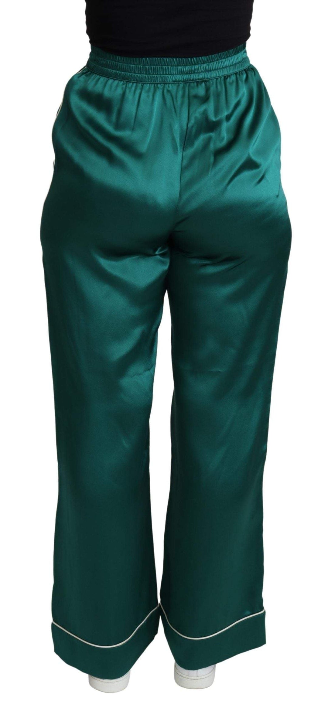 Dolce & Gabbana Green High Waist Pajama Trouser Silk Pant #women, Dolce & Gabbana, feed-agegroup-adult, feed-color-Green, feed-gender-female, Green, IT36 | XS, Jeans & Pants - Women - Clothing, Women - New Arrivals at SEYMAYKA