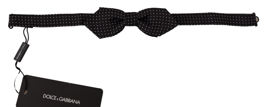 Dolce & Gabbana Black White Polka Dot Adjustable Neck Papillon Bow Tie