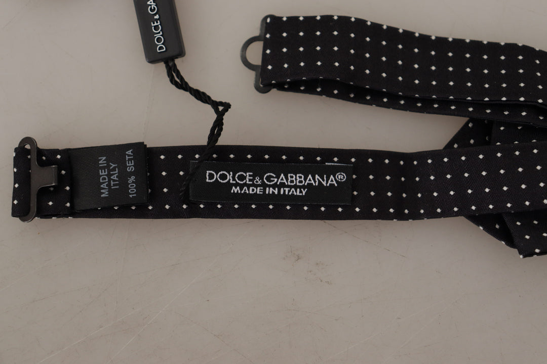Dolce & Gabbana Black White Polka Dot Adjustable Neck Papillon Bow Tie
