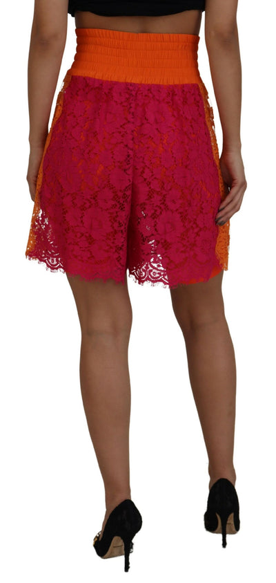 Pink Orange Lace Cotton High Waist Shorts