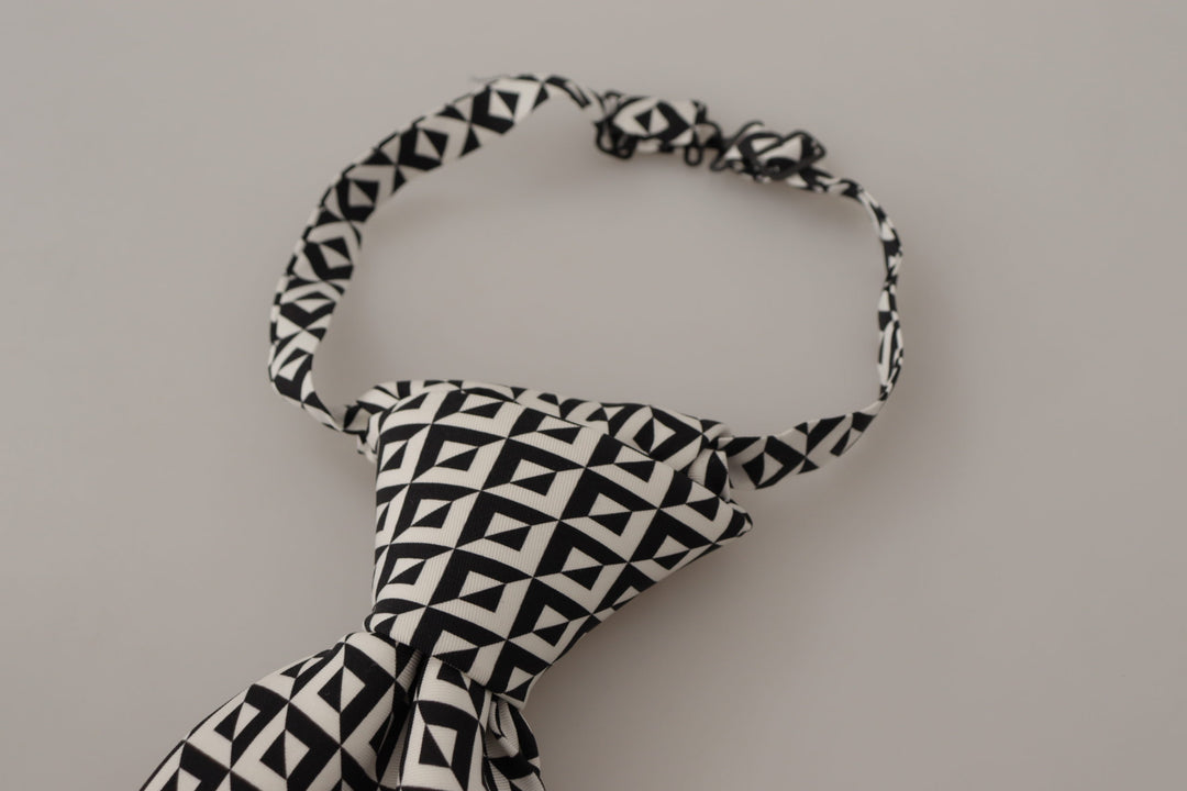 Dolce & Gabbana Black White Geometric 100% Silk Adjustable Accessory Tie