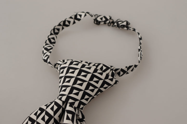 Dolce & Gabbana Black White Geometric 100% Silk Adjustable Accessory Tie