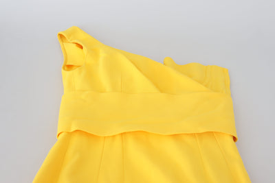 Yellow One Shoulder Side Slit Midi Dress