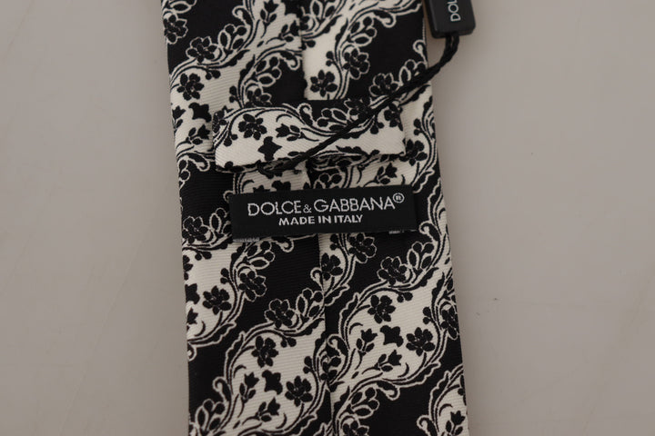 Dolce & Gabbana Black White Flower 100% Silk Print Adjustable Accessory Tie