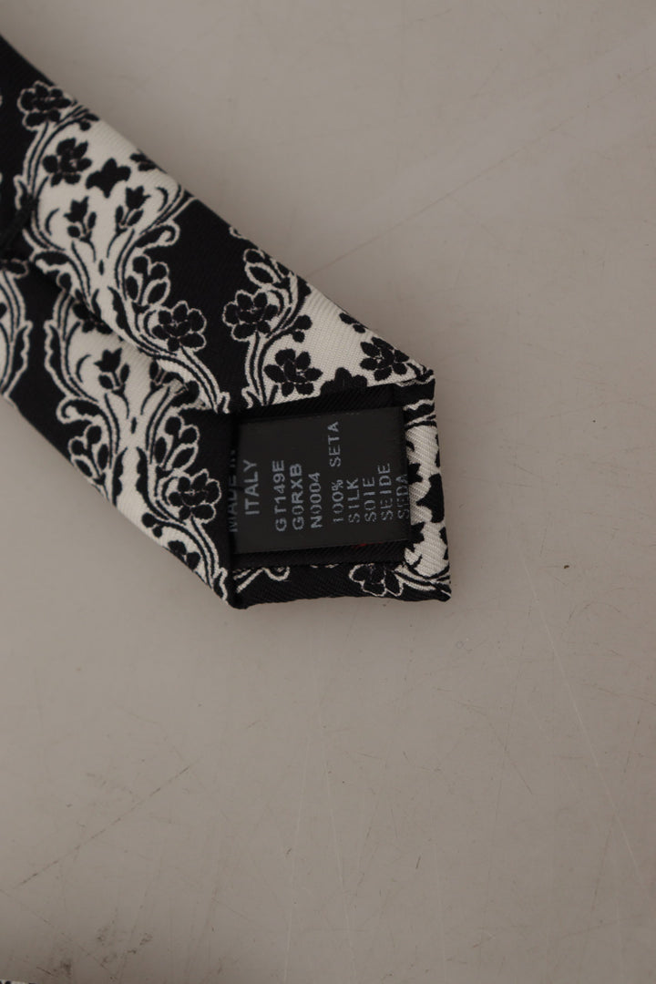 Dolce & Gabbana Black White Flower 100% Silk Print Adjustable Accessory Tie