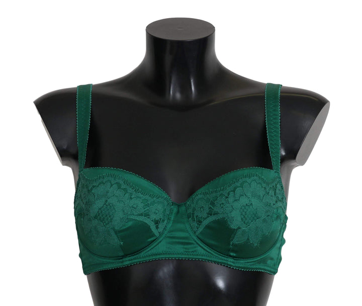 Dolce & Gabbana Green Silk Stretch Floral Lace Bra Underwear #women, Brand_Dolce & Gabbana, Catch, Dolce & Gabbana, feed-agegroup-adult, feed-color-green, feed-gender-female, feed-size-IT1 | XS, feed-size-IT2 | S, feed-size-IT3 | M, Gender_Women, Green, IT1 | XS, IT2 | S, IT3 | M, IT4 | L, Kogan, Underwear - Women - Clothing, Women - New Arrivals at SEYMAYKA