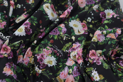 Black Floral Print Short Sleeves Mini Dress