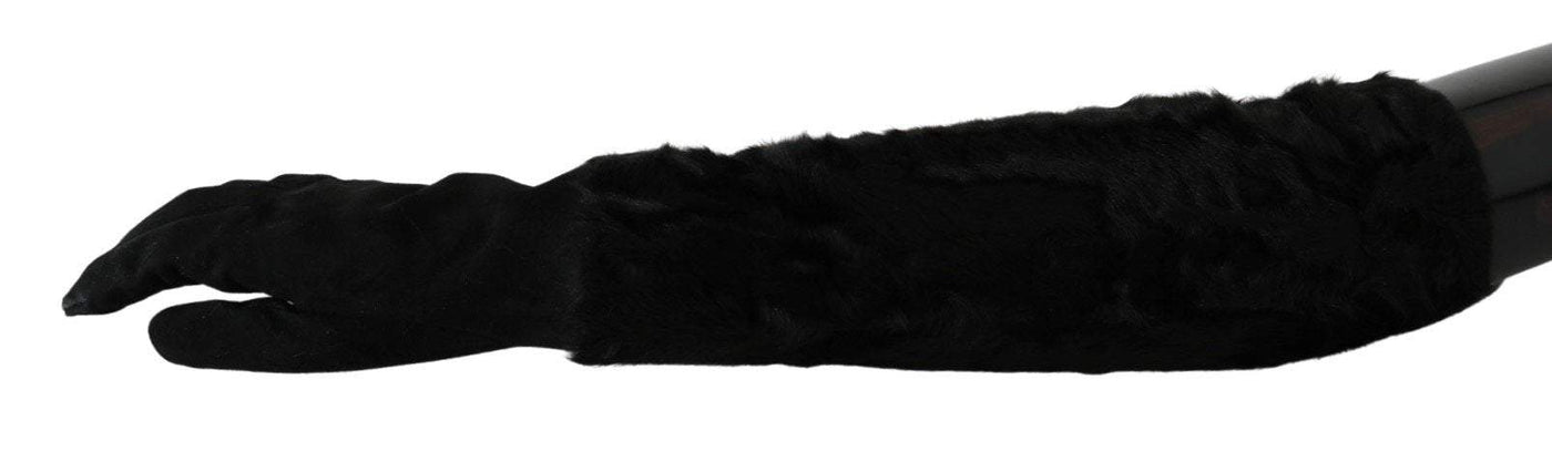 Dolce & Gabbana  Black Elbow Length Mitten Suede Fur Gloves #women, 7.5|S, Accessories - New Arrivals, Black, Brand_Dolce & Gabbana, Catch, Dolce & Gabbana, feed-agegroup-adult, feed-color-black, feed-gender-female, feed-size-7.5|S, Gender_Women, Gloves - Women - Accessories, Kogan at SEYMAYKA