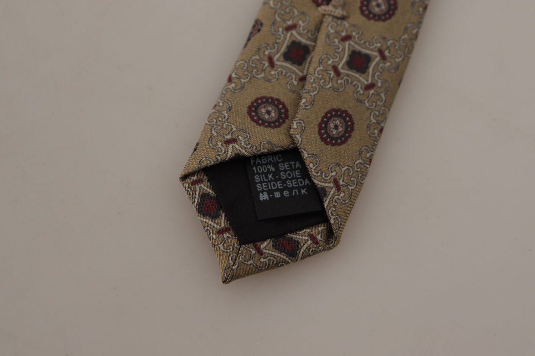 Dolce & Gabbana Beige Fantasy Print Silk Adjustable Necktie Accessory Tie