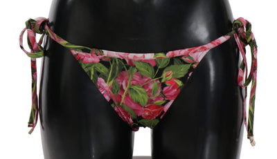 Dolce & Gabbana Black Pink Rose Print Bottom Bikini Beachwear #women, Black, Dolce & Gabbana, feed-agegroup-adult, feed-color-Black, feed-gender-female, IT4 | L, Swimwear - Women - Clothing, Women - New Arrivals at SEYMAYKA