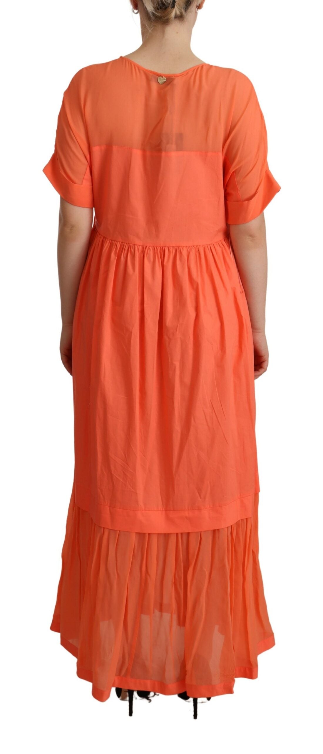 Twinset Coral Cotton Blend Short Sleeves Maxi Shift Dress