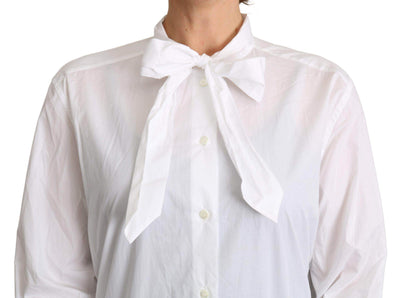 Dolce & Gabbana  Cotton White Scarf Neck Shirt Blouse Top #women, Brand_Dolce & Gabbana, Catch, Dolce & Gabbana, feed-agegroup-adult, feed-color-white, feed-gender-female, feed-size-IT44|L, Gender_Women, IT44|L, Kogan, Tops & T-Shirts - Women - Clothing, White, Women - New Arrivals at SEYMAYKA