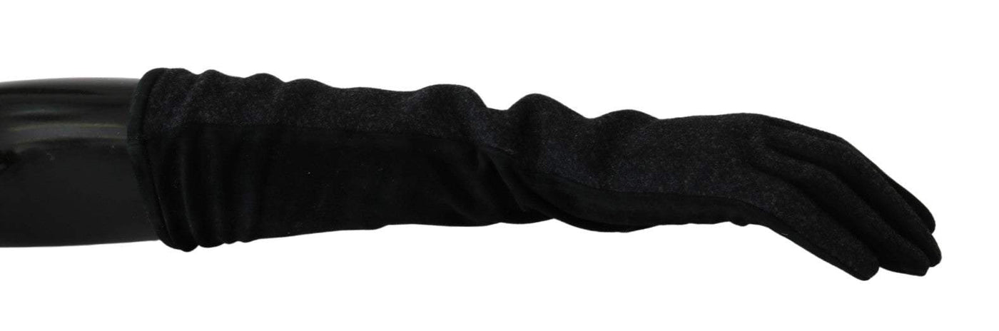 Dolce & Gabbana Black Gray Mid Arm Length Mittens Wool  Gloves #women, 7.5|S, Accessories - New Arrivals, Black, Dolce & Gabbana, feed-agegroup-adult, feed-color-Black, feed-gender-female, feed-size-7.5|S, Gloves - Women - Accessories at SEYMAYKA