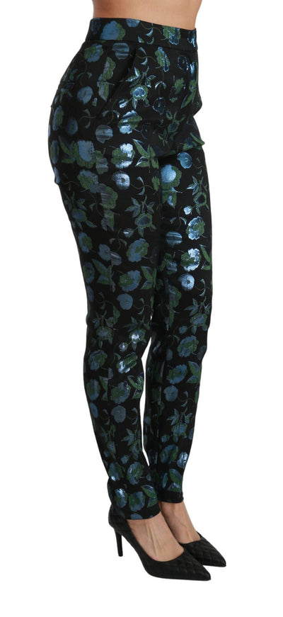 Dolce & Gabbana  Blue Green Floral Metallic Slim Pants #women, Black, Brand_Dolce & Gabbana, Catch, Dolce & Gabbana, feed-agegroup-adult, feed-color-black, feed-gender-female, feed-size-IT40|S, Gender_Women, IT40|S, Jeans & Pants - Women - Clothing, Kogan, Women - New Arrivals at SEYMAYKA
