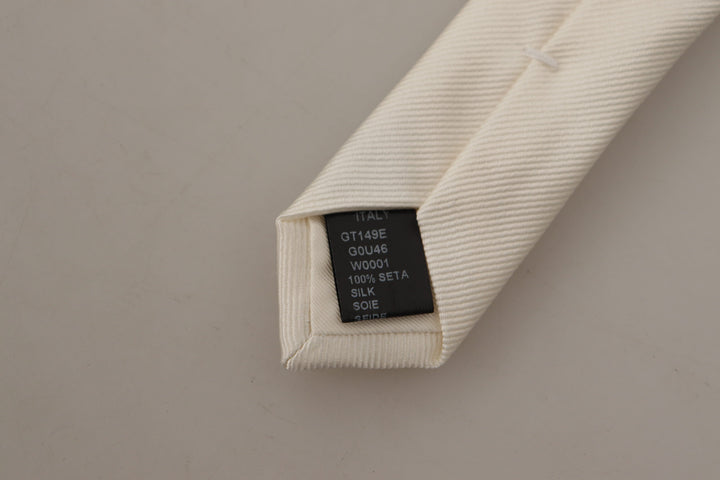 Dolce & Gabbana Off-White 100% Silk Slim Adjustable  Accessory Necktie