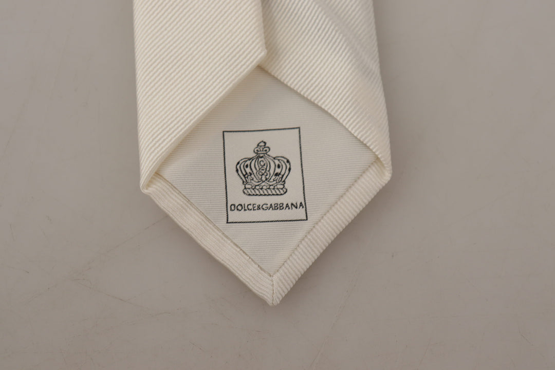 Dolce & Gabbana Off-White 100% Silk Slim Adjustable  Accessory Necktie