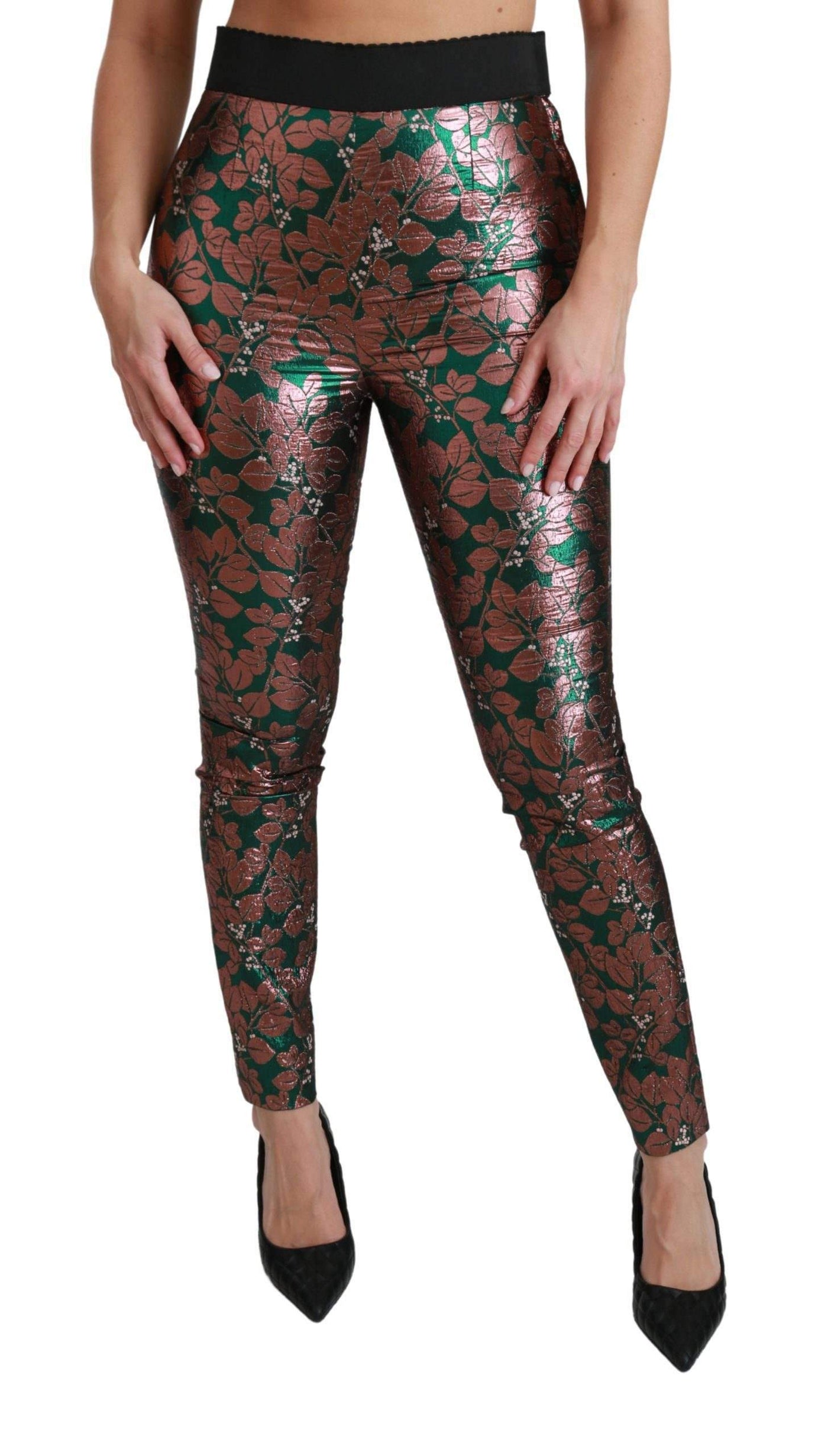 Dolce & Gabbana  Green Bronze Leaf Tights Skinny Pants #women, Brand_Dolce & Gabbana, Catch, Dolce & Gabbana, feed-agegroup-adult, feed-color-green, feed-gender-female, feed-size-IT36 | XS, feed-size-IT40|S, feed-size-IT42|M, Gender_Women, Green, IT36 | XS, IT40|S, IT42|M, Jeans & Pants - Women - Clothing, Kogan, Women - New Arrivals at SEYMAYKA