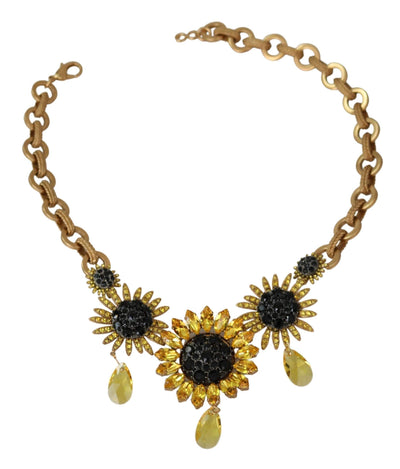 Dolce & Gabbana Gold Brass Chain Crystal Sunlower Pendants Necklace #women, Accessories - New Arrivals, Brand_Dolce & Gabbana, Dolce & Gabbana, feed-agegroup-adult, feed-color-gold, feed-gender-female, feed-size-OS, Gender_Women, Gold, Necklaces - Women - Jewelry at SEYMAYKA