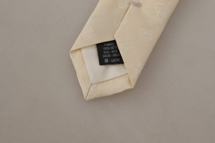 Dolce & Gabbana White Crown Print Silk Adjustable Accessory Tie