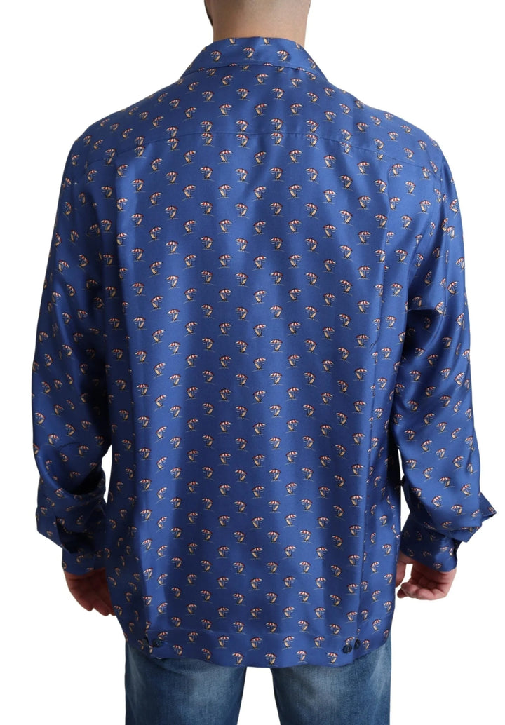 Dolce & Gabbana Blue Beach Chair Umbrella Print Silk Shirt #men, Blue, Dolce & Gabbana, feed-agegroup-adult, feed-color-Blue, feed-gender-male, IT39 | S, IT40 | M, IT41 | L, IT42 | XL, Shirts - Men - Clothing at SEYMAYKA