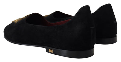 Black Suede Gold Cross Slip On Loafers Shoes