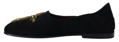 Black Suede Gold Cross Slip On Loafers Shoes