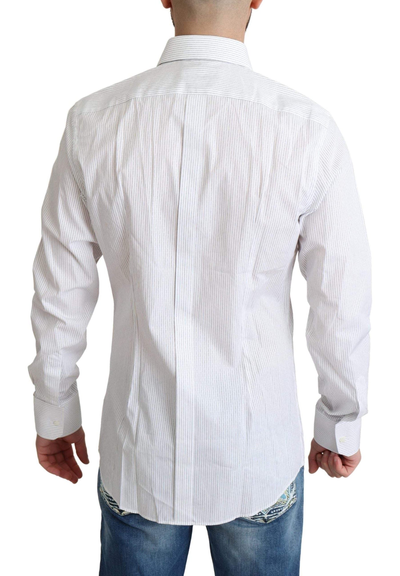 Dolce & Gabbana White Stripes Cotton Formal Dress Shirt #men, Dolce & Gabbana, feed-agegroup-adult, feed-color-White, feed-gender-male, IT39 | S, IT41 | L, IT42 | XL, Shirts - Men - Clothing, White at SEYMAYKA