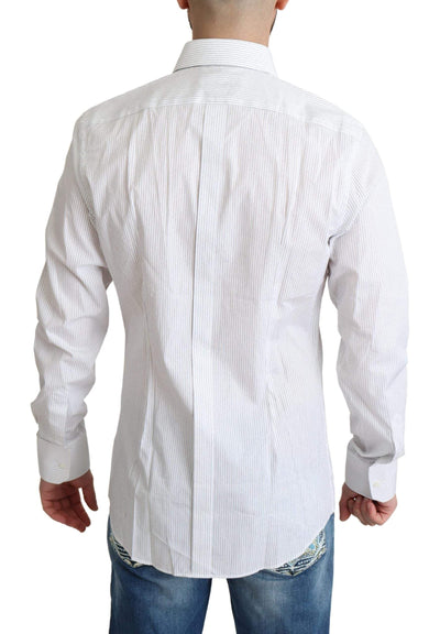 Dolce & Gabbana White Stripes Cotton Formal Dress Shirt #men, Dolce & Gabbana, feed-agegroup-adult, feed-color-White, feed-gender-male, IT39 | S, IT41 | L, IT42 | XL, Shirts - Men - Clothing, White at SEYMAYKA