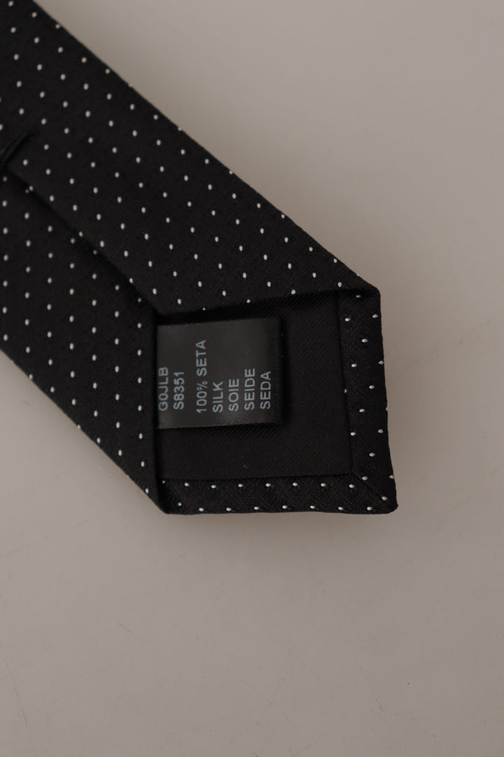 Dolce & Gabbana Black White Polka dots Silk Adjustable Tie