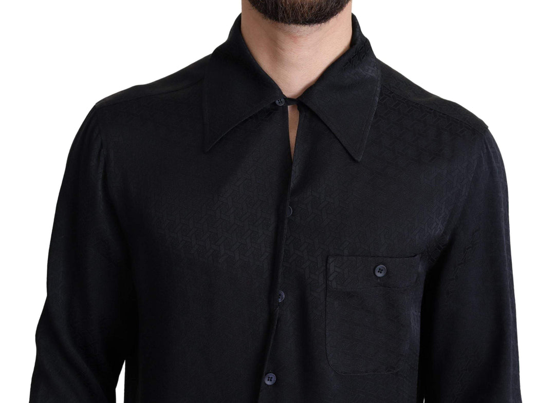 Dolce & Gabbana Black Jacquard Silk Casual Btton Doown Shirt #men, Black, Dolce & Gabbana, feed-agegroup-adult, feed-color-Black, feed-gender-male, IT37 | XS, IT43 | XL, IT44 | 3XL, IT45 | 3XL, Shirts - Men - Clothing at SEYMAYKA