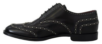 Black Leather Derby Dress Studded Shoes
