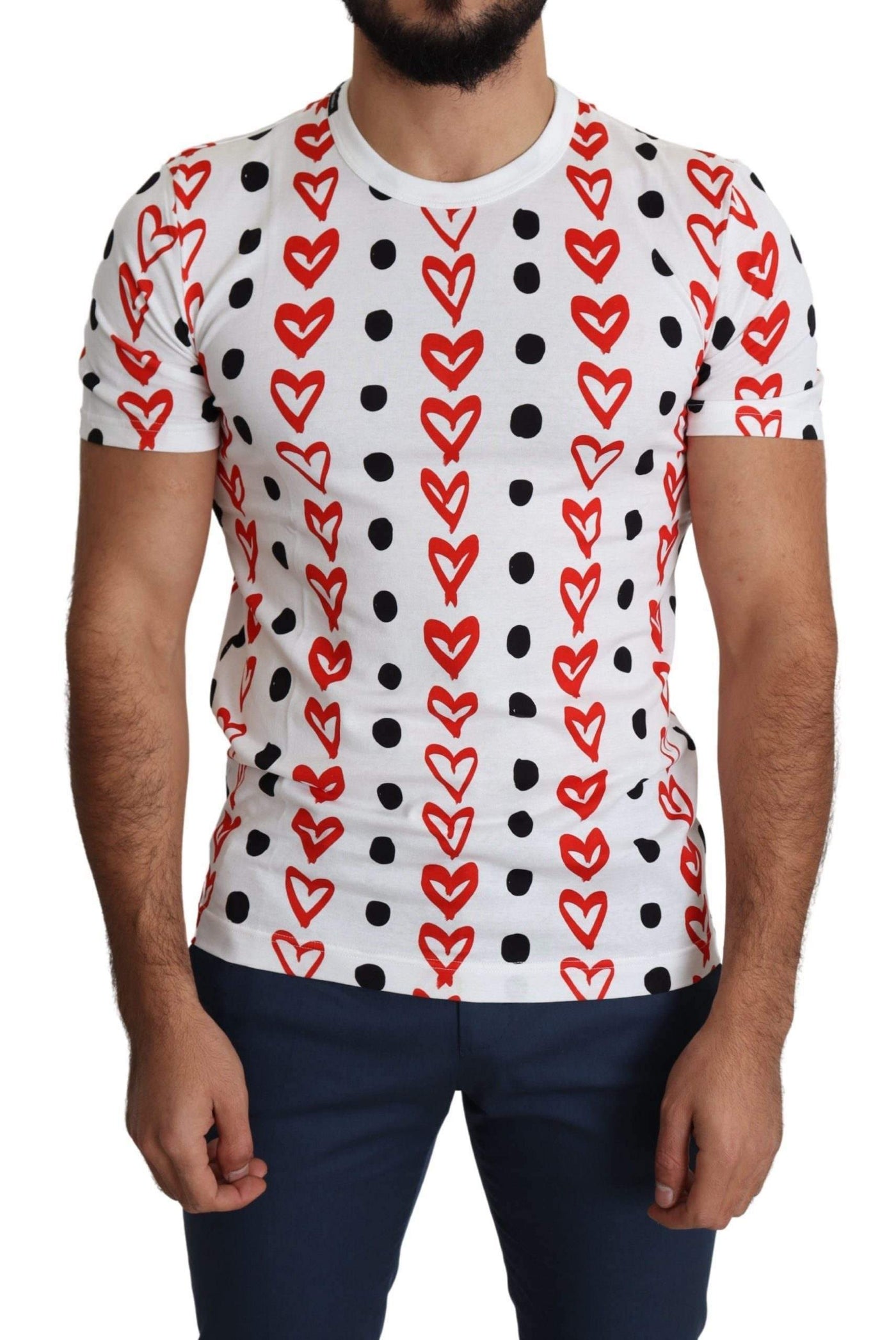 Dolce & Gabbana White Hearts Print  Cotton Men Top T-shirt #men, Brand_Dolce & Gabbana, Dolce & Gabbana, feed-agegroup-adult, feed-color-white, feed-gender-male, feed-size-IT44 | XS, feed-size-IT46 | S, feed-size-IT50 | L, feed-size-IT54 | XL, Gender_Men, IT44 | XS, IT46 | S, IT48 | M, IT50 | L, IT54 | XL, Men - New Arrivals, T-shirts - Men - Clothing, White at SEYMAYKA