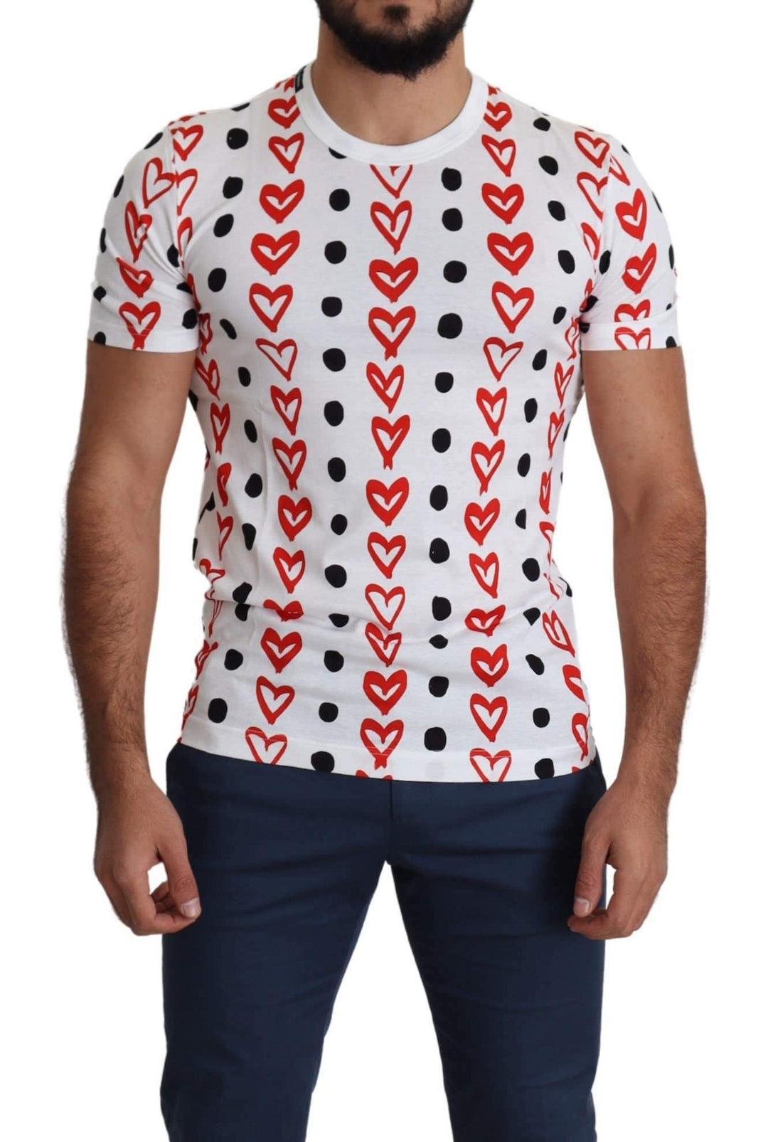 Dolce & Gabbana White Hearts Print  Cotton Men Top T-shirt #men, Brand_Dolce & Gabbana, Dolce & Gabbana, feed-agegroup-adult, feed-color-white, feed-gender-male, feed-size-IT44 | XS, feed-size-IT46 | S, feed-size-IT50 | L, feed-size-IT54 | XL, Gender_Men, IT44 | XS, IT46 | S, IT48 | M, IT50 | L, IT54 | XL, Men - New Arrivals, T-shirts - Men - Clothing, White at SEYMAYKA