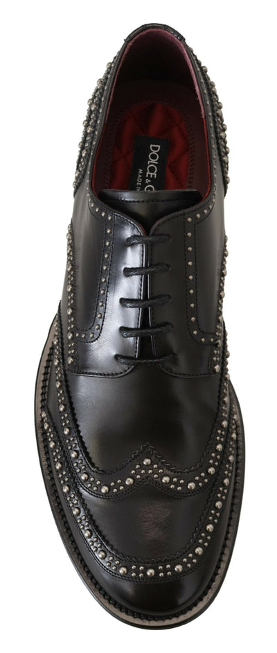Black Leather Derby Dress Studded Shoes