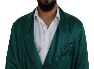 Dolce & Gabbana Green Silk Waist Belt Robe Sleepwear