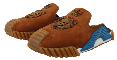 Beige Suede Crystal Slides Sandals Flats NS1 Shoes