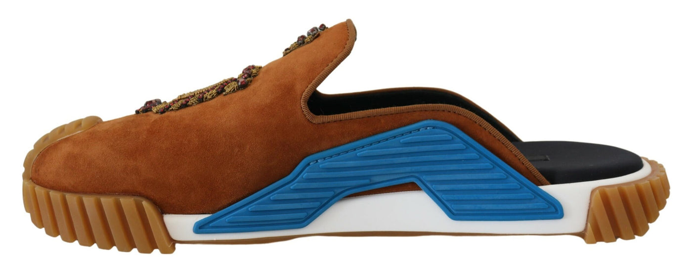 Beige Suede Crystal Slides Sandals Flats NS1 Shoes