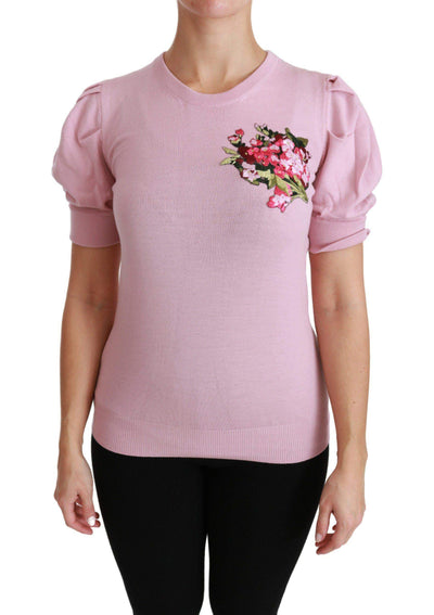 Dolce & Gabbana  Pink Floral Embroidered Blouse Wool Top #women, Brand_Dolce & Gabbana, Catch, Dolce & Gabbana, feed-agegroup-adult, feed-color-pink, feed-gender-female, feed-size-IT46|XL, Gender_Women, IT46|XL, Kogan, Pink, Tops & T-Shirts - Women - Clothing, Women - New Arrivals at SEYMAYKA