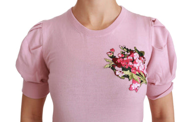 Dolce & Gabbana  Pink Floral Embroidered Blouse Wool Top #women, Brand_Dolce & Gabbana, Catch, Dolce & Gabbana, feed-agegroup-adult, feed-color-pink, feed-gender-female, feed-size-IT46|XL, Gender_Women, IT46|XL, Kogan, Pink, Tops & T-Shirts - Women - Clothing, Women - New Arrivals at SEYMAYKA
