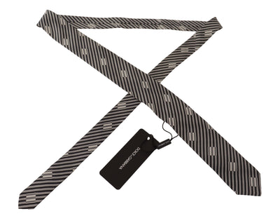 Dolce & Gabbana Black White Lining Print 100% Silk Adjustable Accessory Tie