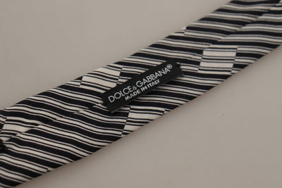 Dolce & Gabbana Black White Lining Print 100% Silk Adjustable Accessory Tie