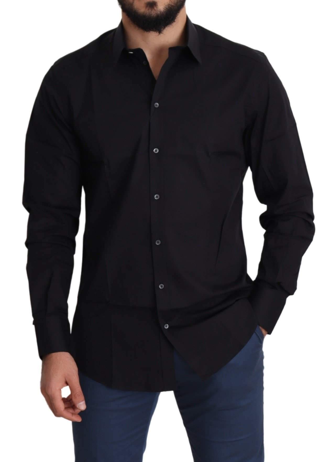 Dolce & Gabbana Black Cotton Stretch Formal GOLD Dress Shirt #men, Black, Brand_Dolce & Gabbana, Dolce & Gabbana, feed-agegroup-adult, feed-color-black, feed-gender-male, feed-size-IT38 | XS, feed-size-IT41 | L, feed-size-IT43 | XL, Gender_Men, IT38 | XS, IT41 | L, IT42 | XL, IT43 | XL, Men - New Arrivals, Shirts - Men - Clothing at SEYMAYKA