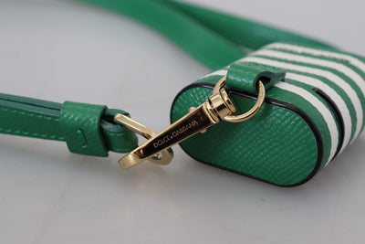 Dolce & Gabbana Green Leather Strap Gold Metal Logo Airpods Case